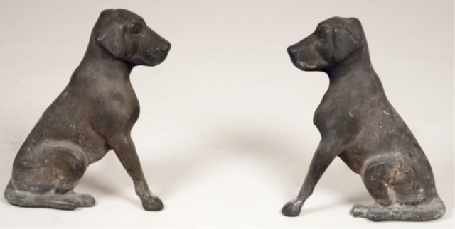 Appraisal: Pair of Liberty Cast Iron Labrador Andirons Liberty Foundry St