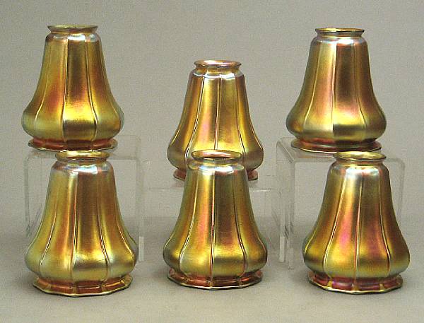 Appraisal: Six Steuben gold aurene glass shades first quarter th century