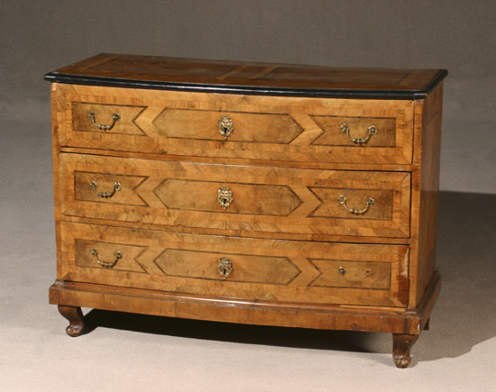 Appraisal: South German Rococo Parcel Ebonized and Parquetry Walnut Bow-Front Commode