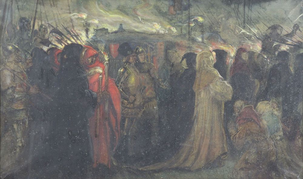 Appraisal: SOLOMON HART Attr Pastel Medieval Scene Signed lower right From