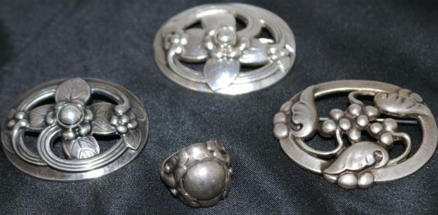 Appraisal: LOT OF GEORG JENSEN PIECES PINS WITH FLORALAND GRAPE DESIGNS