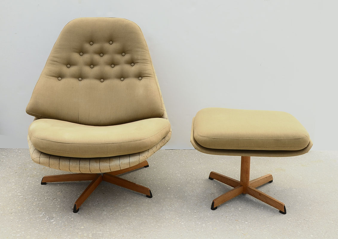 Appraisal: DANISH MID CENTURY LOUNGE CHAIR OTTOMAN Attributed to Ejner Larsen