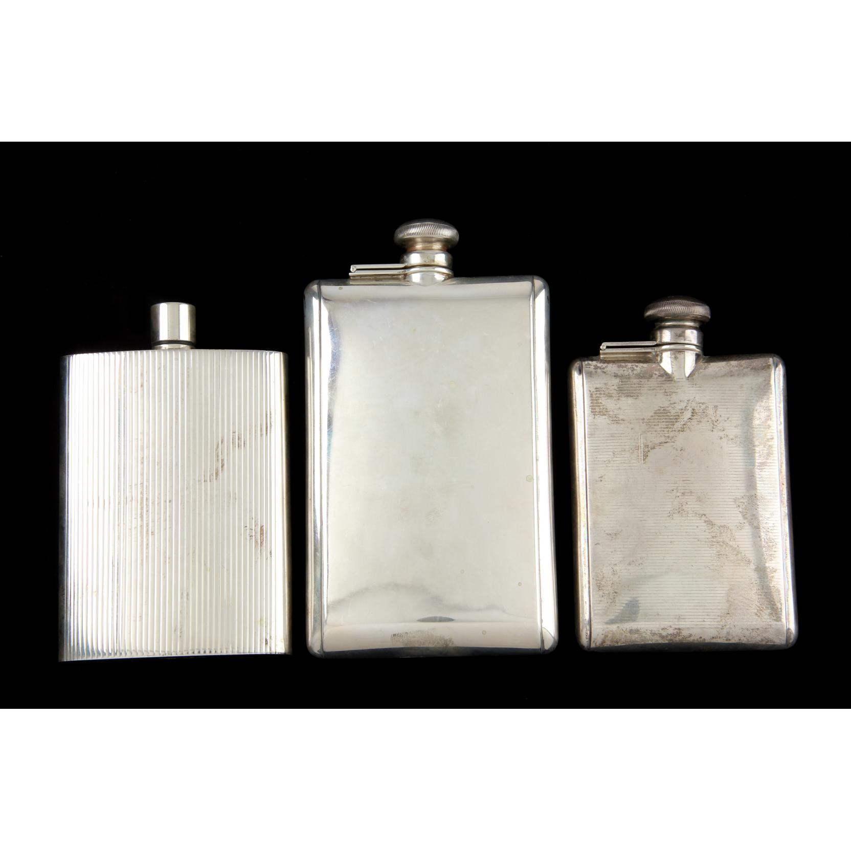 Appraisal: Three Tiffany Co Sterling Silver Flasks circa mid- th century