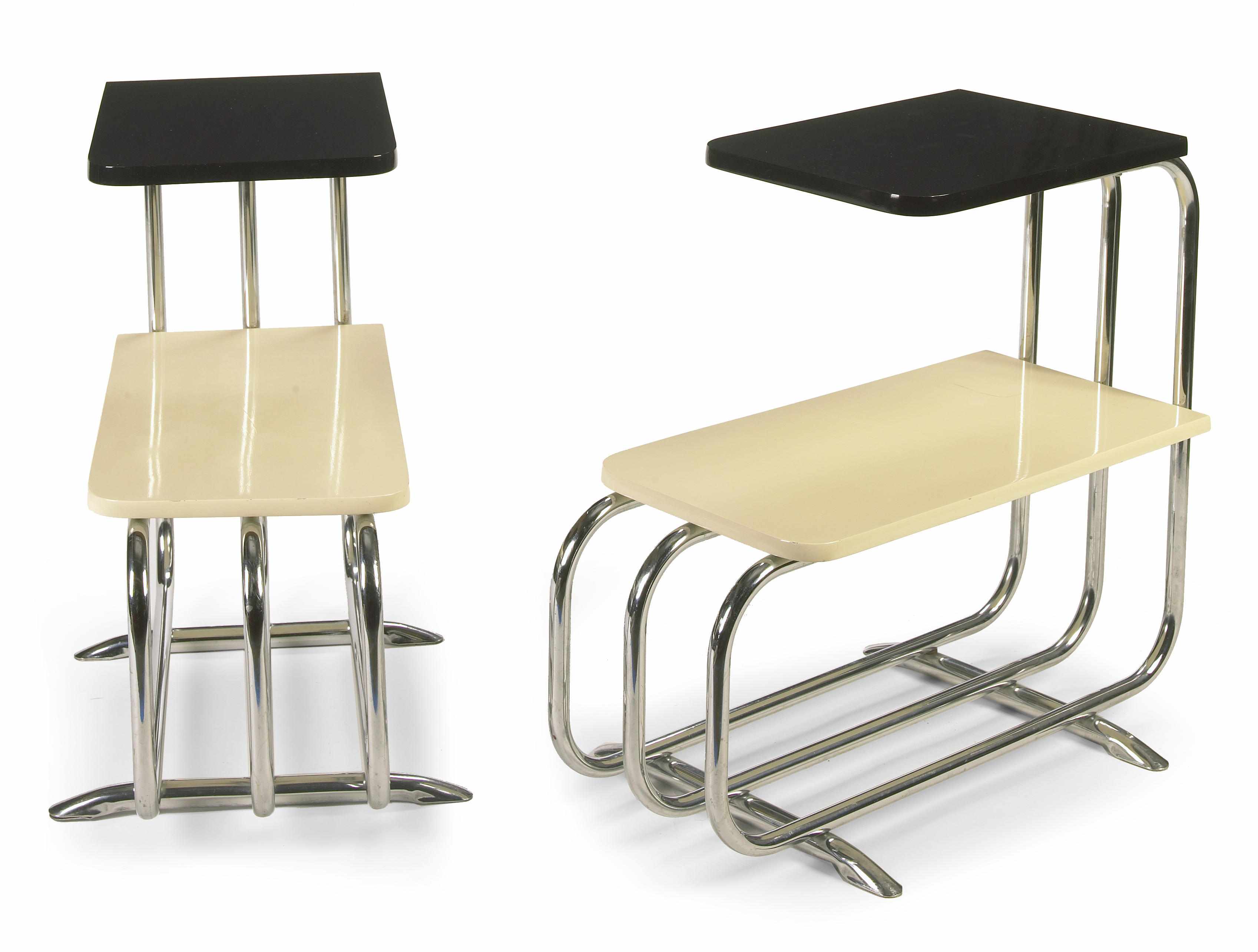 Appraisal: A pair of tubular metal and lacquered two tiered side