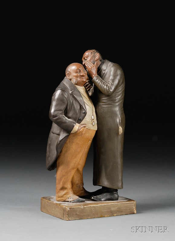 Appraisal: Czechoslovakian Painted Ceramic Caricature Group s depicting two men in