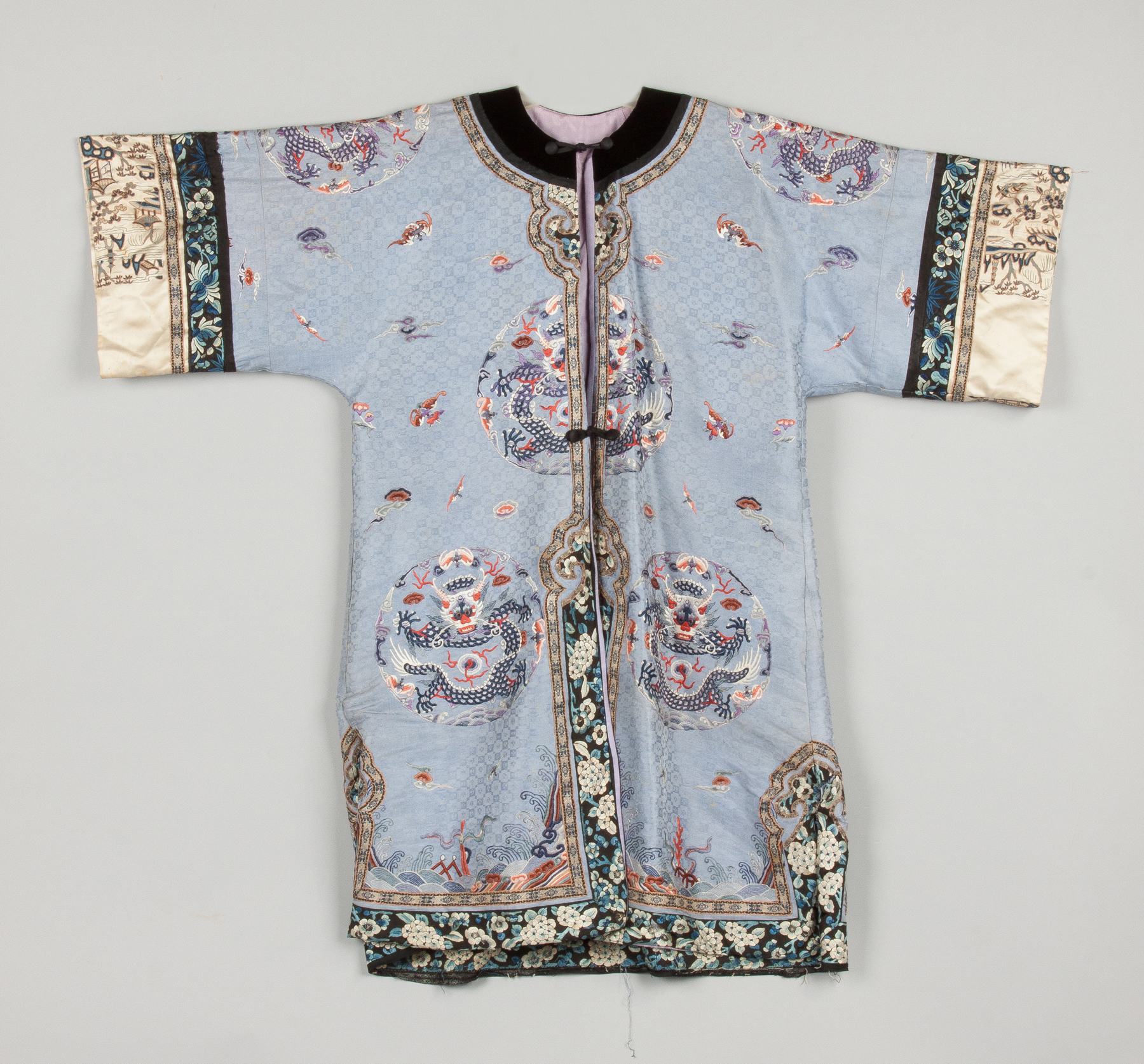 Appraisal: Two Chinese Silk Robes Blue silk with dragons Black silk