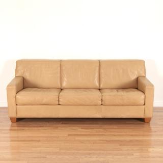 Appraisal: Modern leather -seat sofa by Nienkamper th c label to