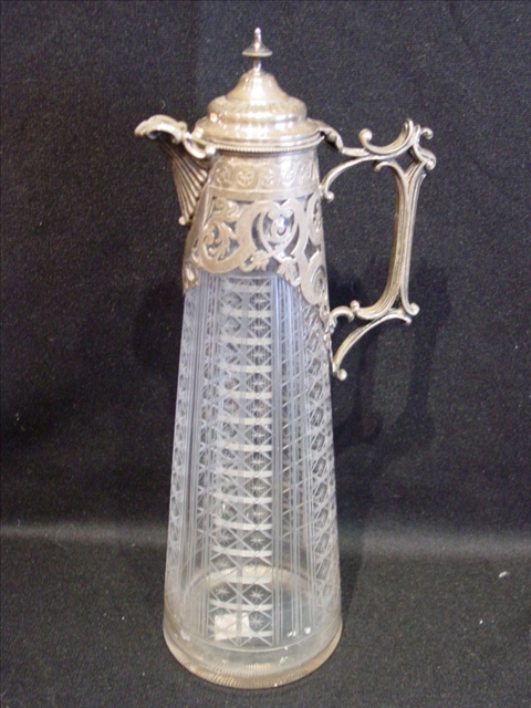 Appraisal: CRYSTAL PITCHER WITH SILVERPLATE TOP