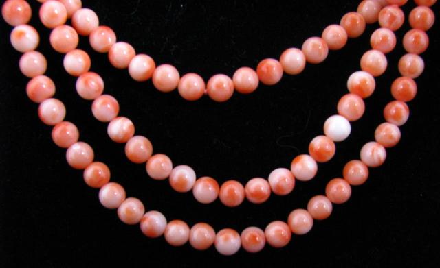 Appraisal: Triple Strand Red and White Coral Bead Necklace '' long