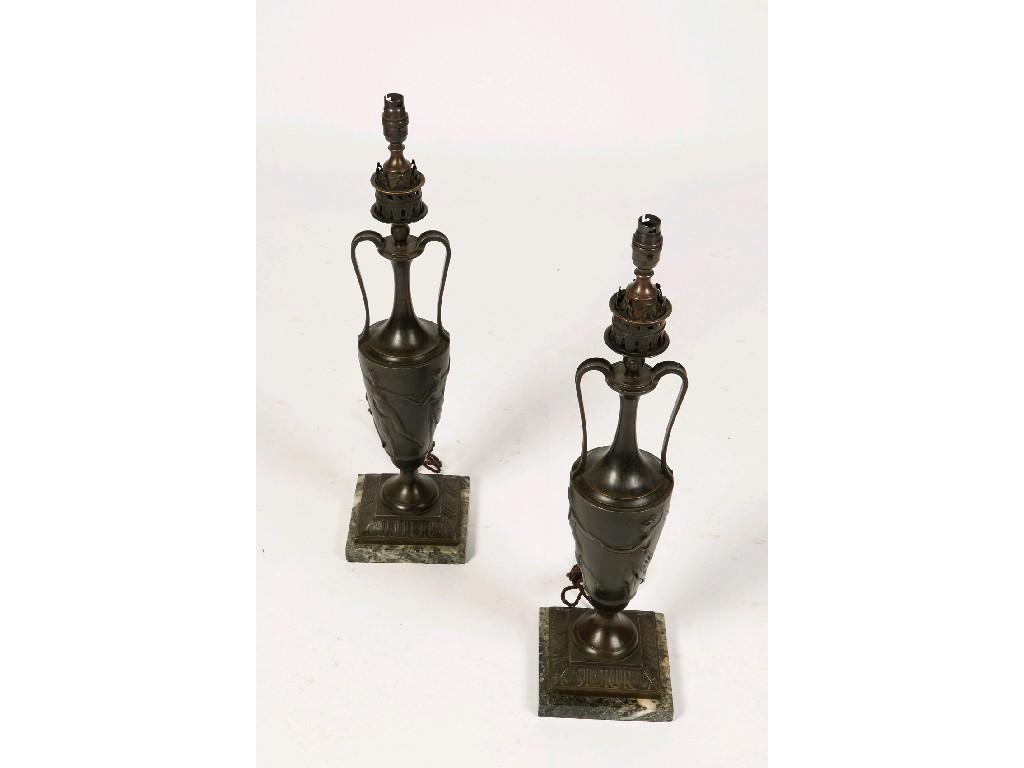 Appraisal: A PAIR OF MID TH CENTURY NEO-CLASSICAL BRONZE LAMPS of