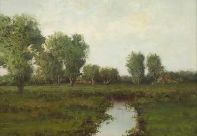 Appraisal: American School early th Century Landscape with trees and stream