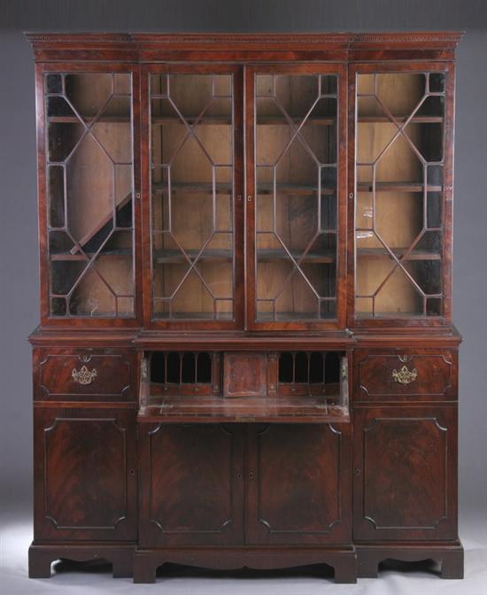 Appraisal: ENGLISH GEORGIAN STYLE BREAKFRONT BOOKCASE late th early th century