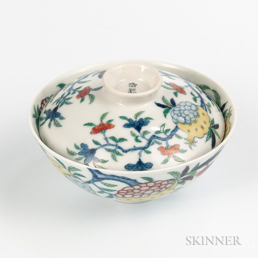 Appraisal: Doucai Enameled Rice Bowl and Cover Doucai Enameled Rice Bowl