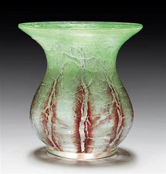 Appraisal: WMF VASE circa Clear glass mottled with red and green