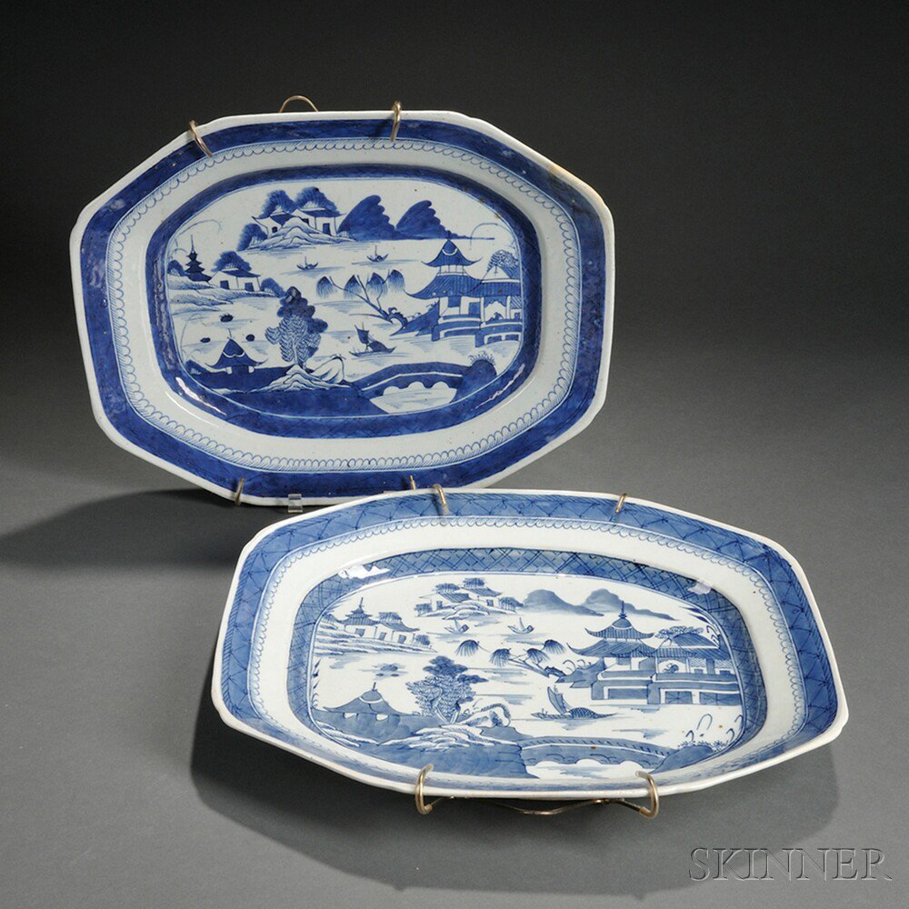 Appraisal: Two Canton Porcelain Platters China late th century octagonal form