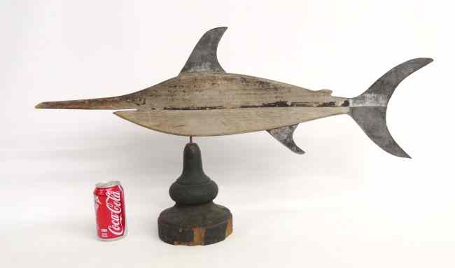 Appraisal: Wooden fish weathervane with zinc and metal fins and tail