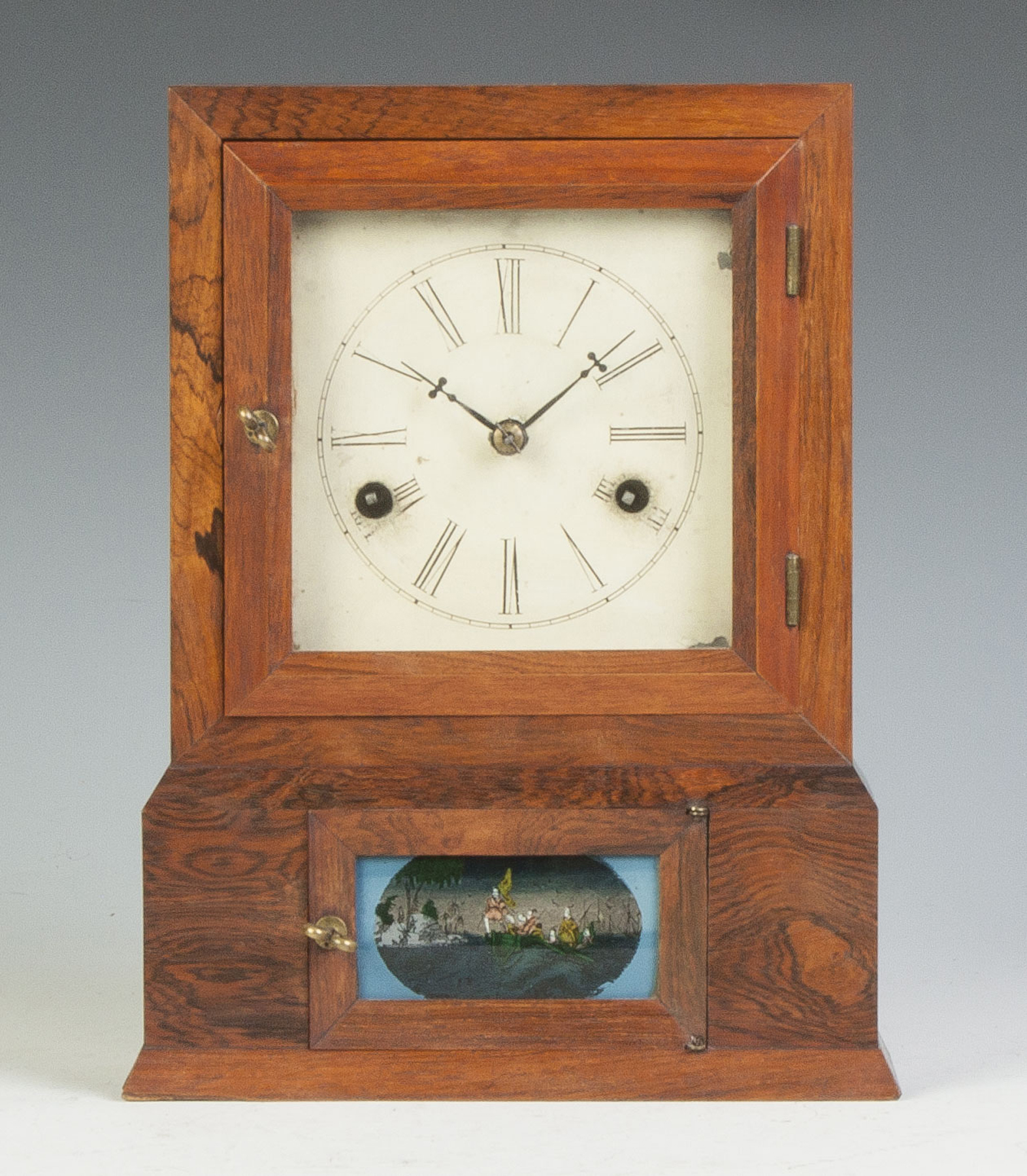 Appraisal: Miniature Cottage Clock Rosewood case old finish Original painted metal