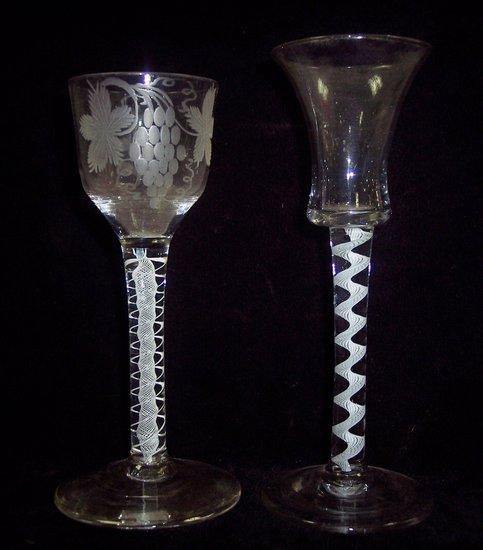 Appraisal: A late th Century cordial glass the bowl etched grapes