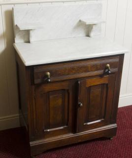 Appraisal: Marble Top Double Commode Walnut and Walnut Burl White Marble