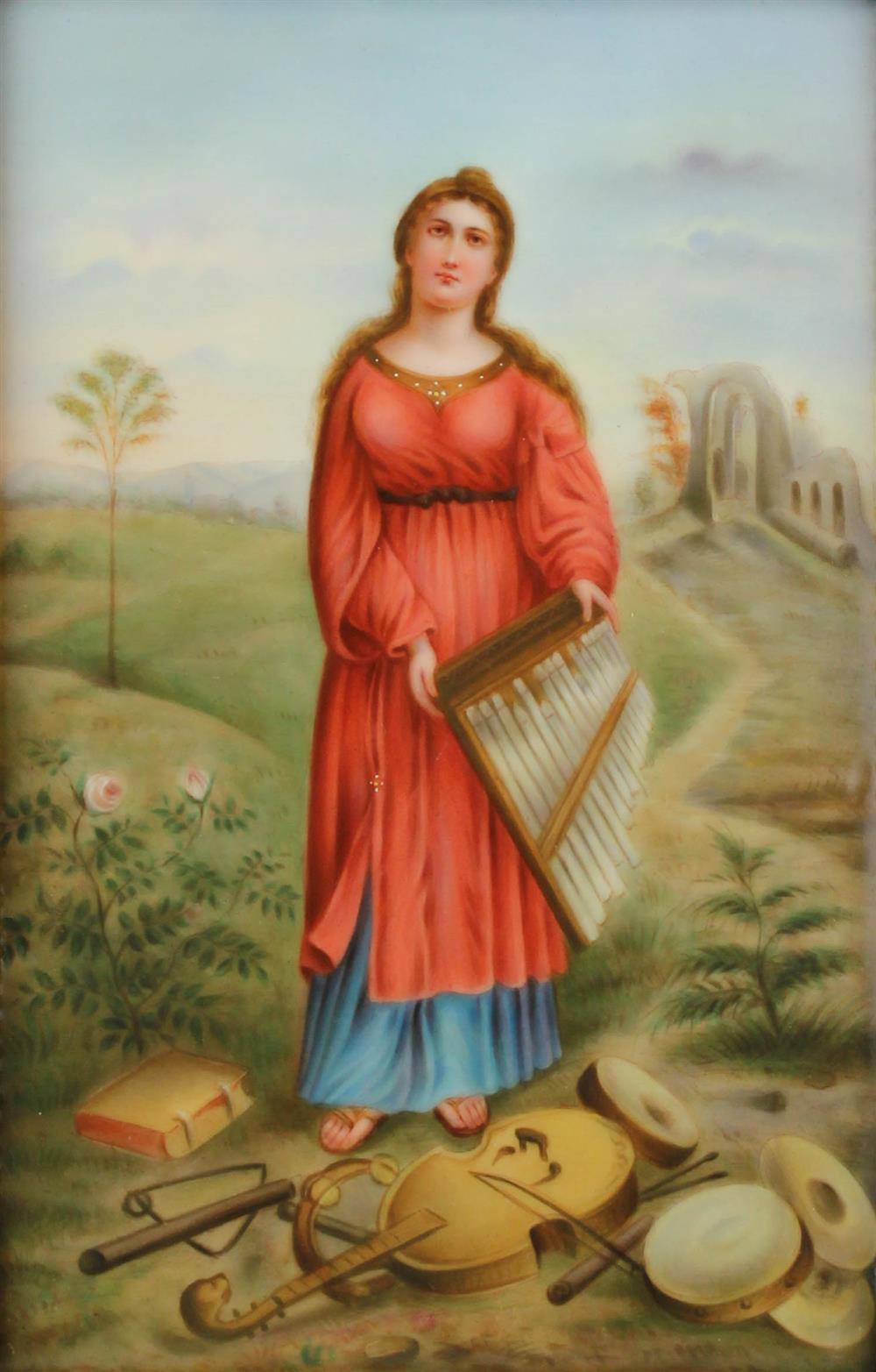 Appraisal: CONTINENTAL PORCELAIN PLAQUE OF SAINT CECILIA probably Hutschenreuther rectangular in