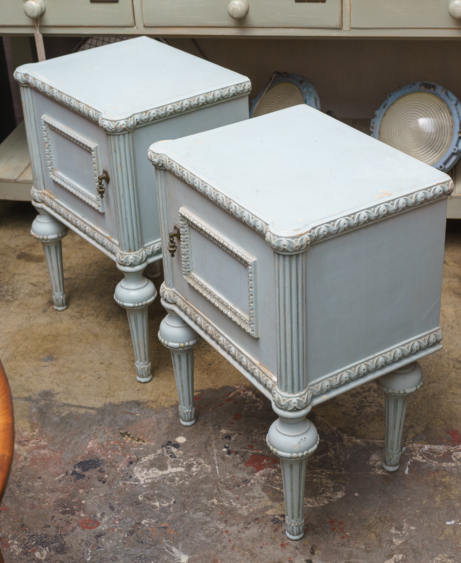 Appraisal: A PAIR OF s FRENCH BEDSIDE CABINETS Original pale blue