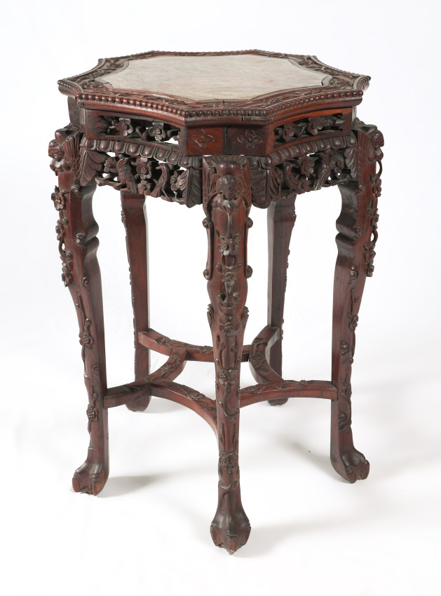 Appraisal: CARVED CHINESE MARBLE TOP TABLE Inset marble top with shaped