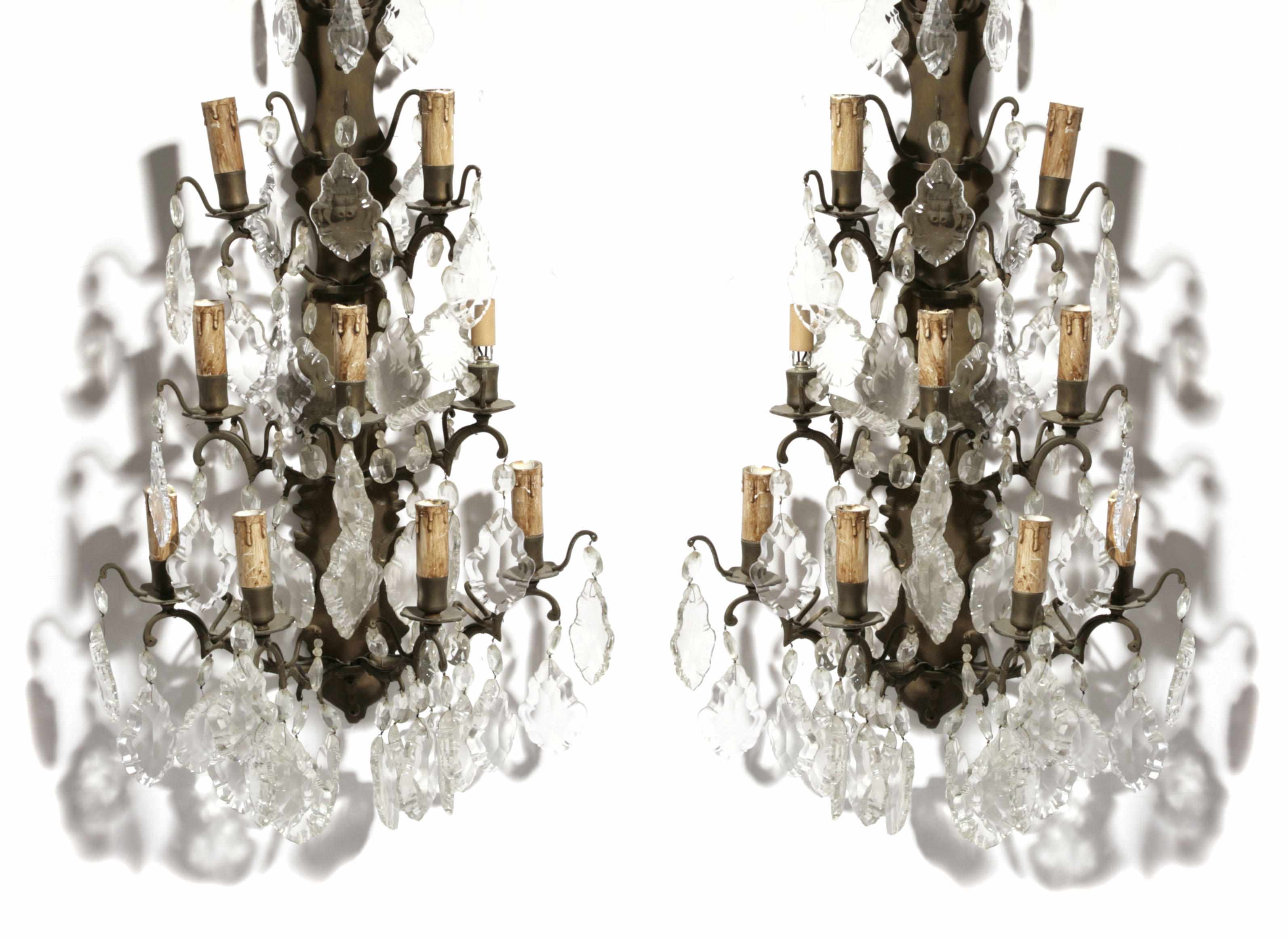 Appraisal: A pair of Louis XV style patinated bronze and glass