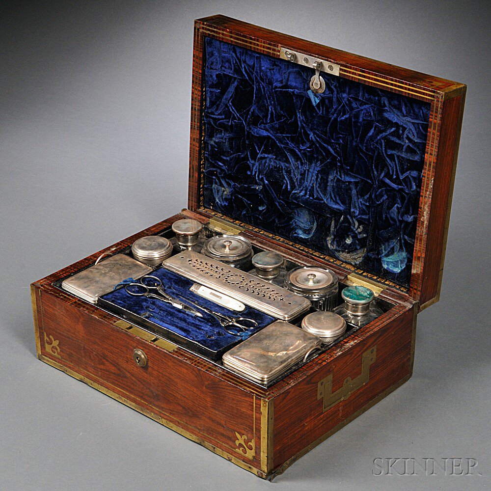 Appraisal: David Edwards William IV Rosewood and Brass-inlaid Traveling Toilet Kit