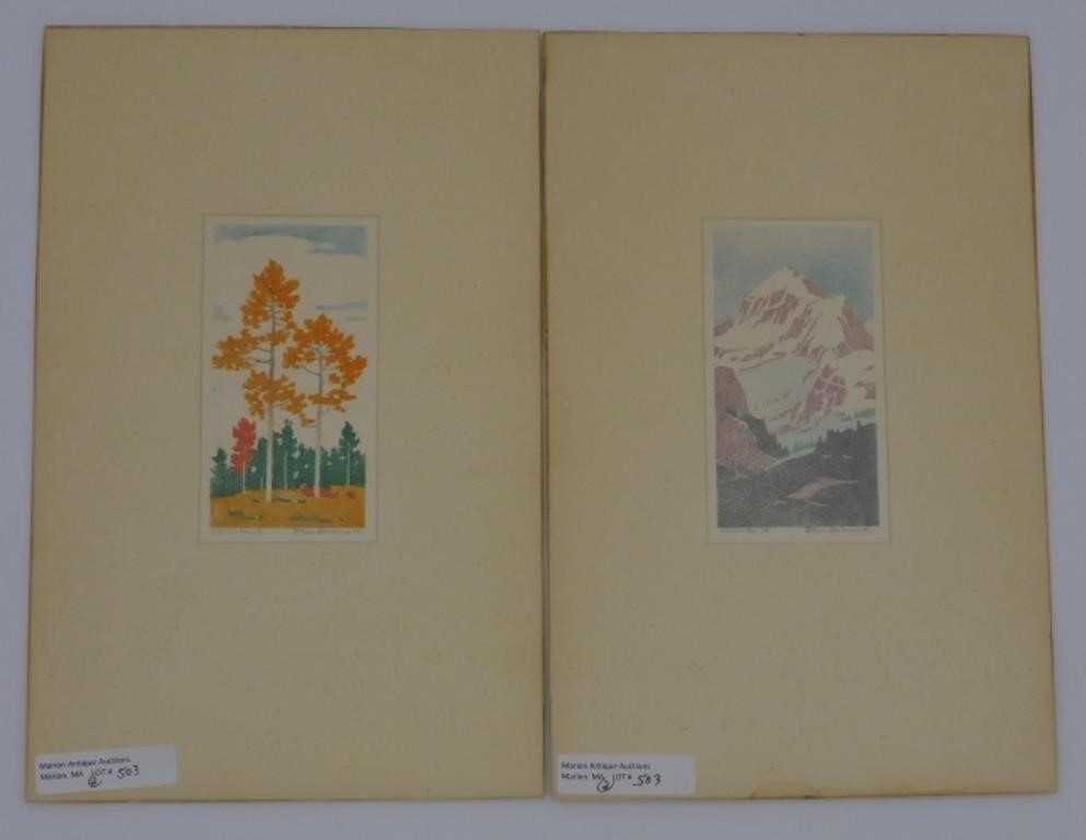 Appraisal: woodblock prints One is titled Little Aspen and depicts a