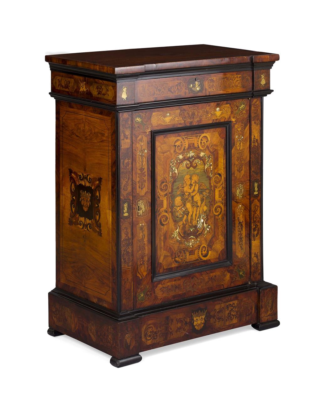 Appraisal: YITALIAN WALNUT MARQUETRY CABINET TH CENTURY the rectangular top over