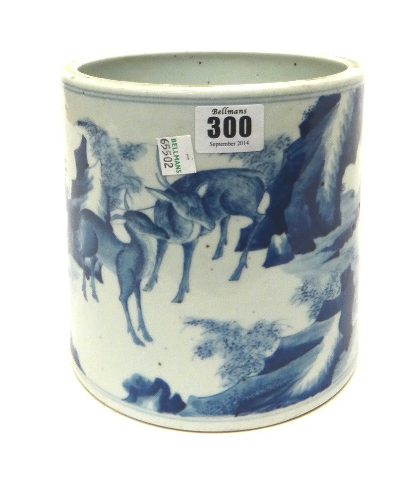 Appraisal: A Chinese blue and white brush pot late th th