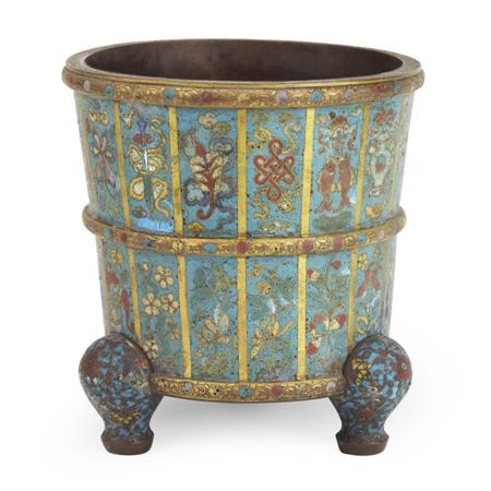 Appraisal: CHINESE CLOISONNE JARDINIERE QING DYNASTY of slightly tapering cylindrical form