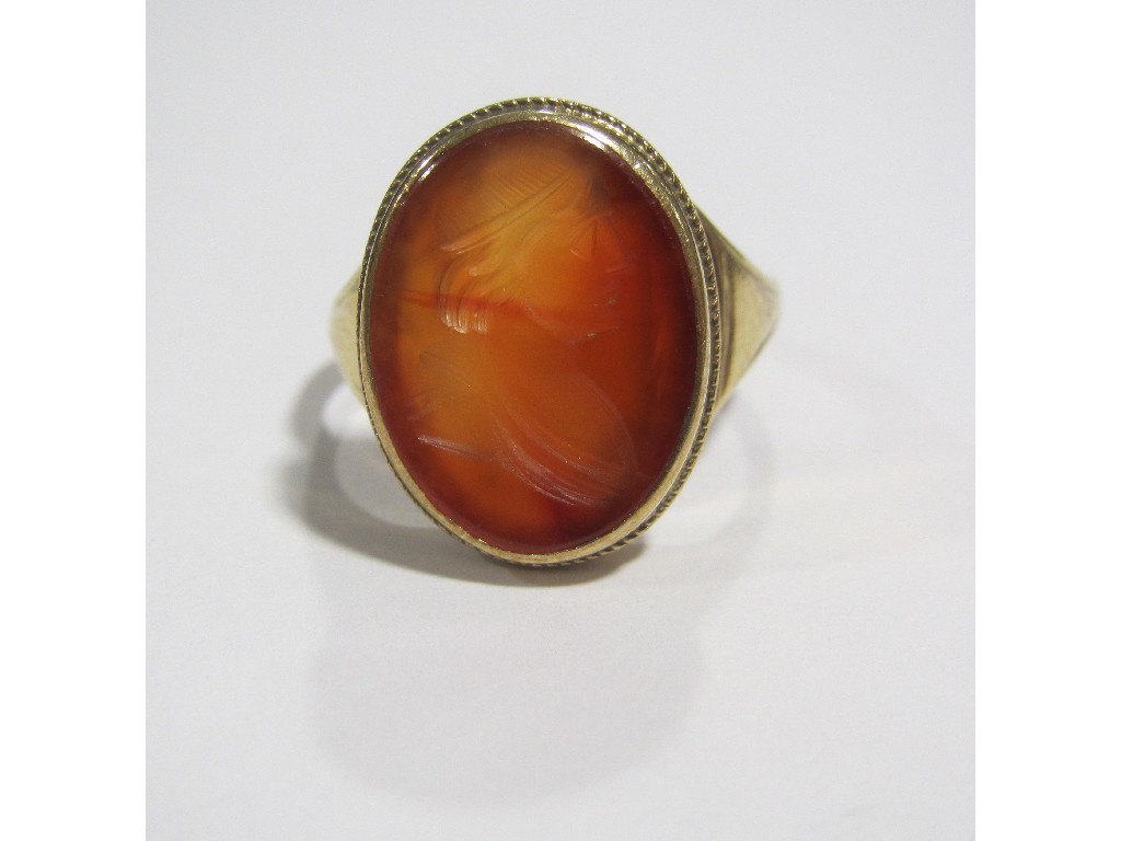 Appraisal: Nine carat gold cornelian set intaglio ring