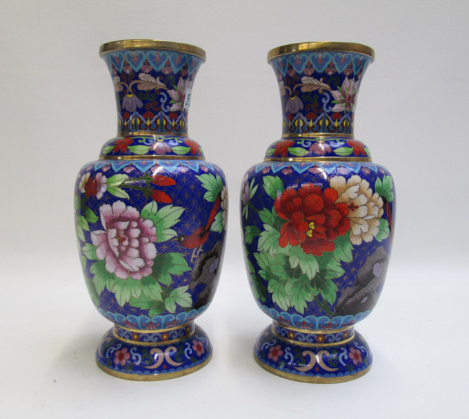 Appraisal: PAIR CHINESE CLOISONNE VASES baluster form with footed base and