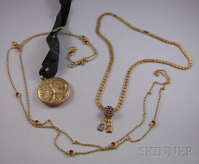 Appraisal: Three Victorian and Art Nouveau Jewelry Items a kt gold