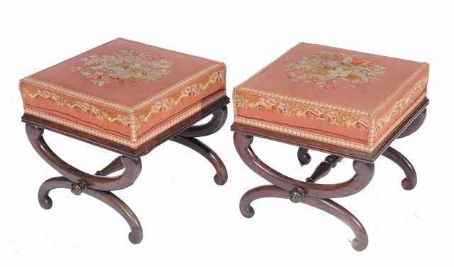 Appraisal: A PAIR OF REGENCY ROSEWOOD DRESSING STOOLS each with fine