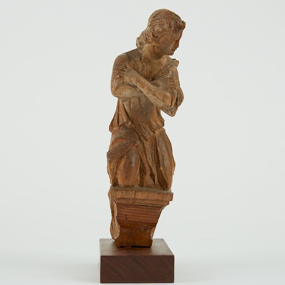 Appraisal: Neoclassical European Wood Angel Nike th- th c Neoclassical carved