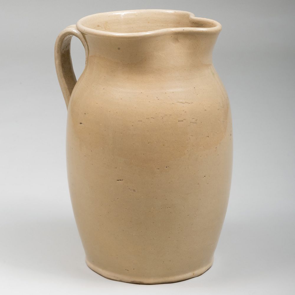 Appraisal: Large Cream Glazed Pottery Pitcher Probably English x x in