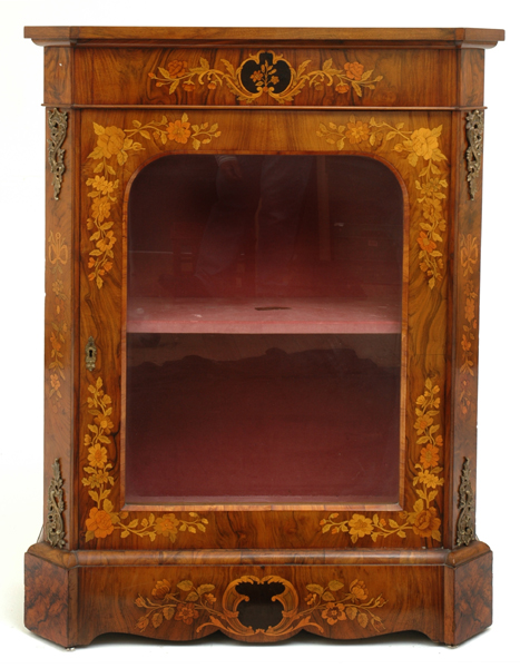 Appraisal: A VICTORIAN WALNUT AND MARQUETRY BOOK CABINET The chamfered rectangular