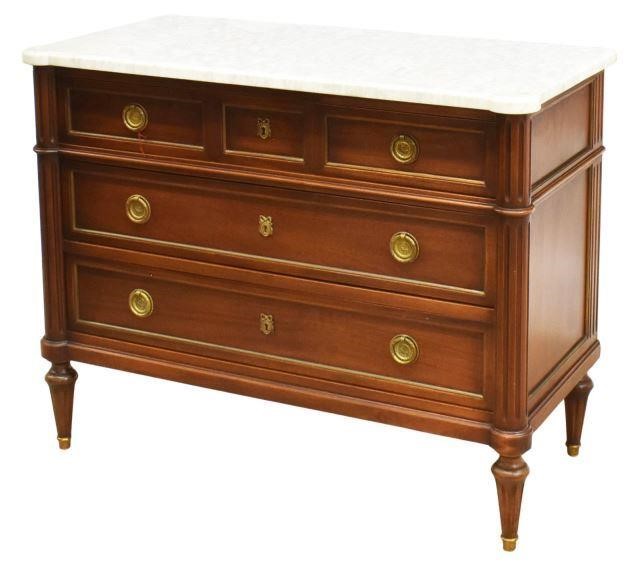 Appraisal: French Louis XVI style marble-top mahogany commode th c three