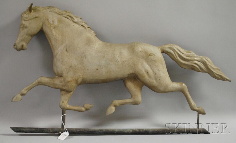 Appraisal: Silver-painted Molded Copper Running Horse Weather Vane figure lg in