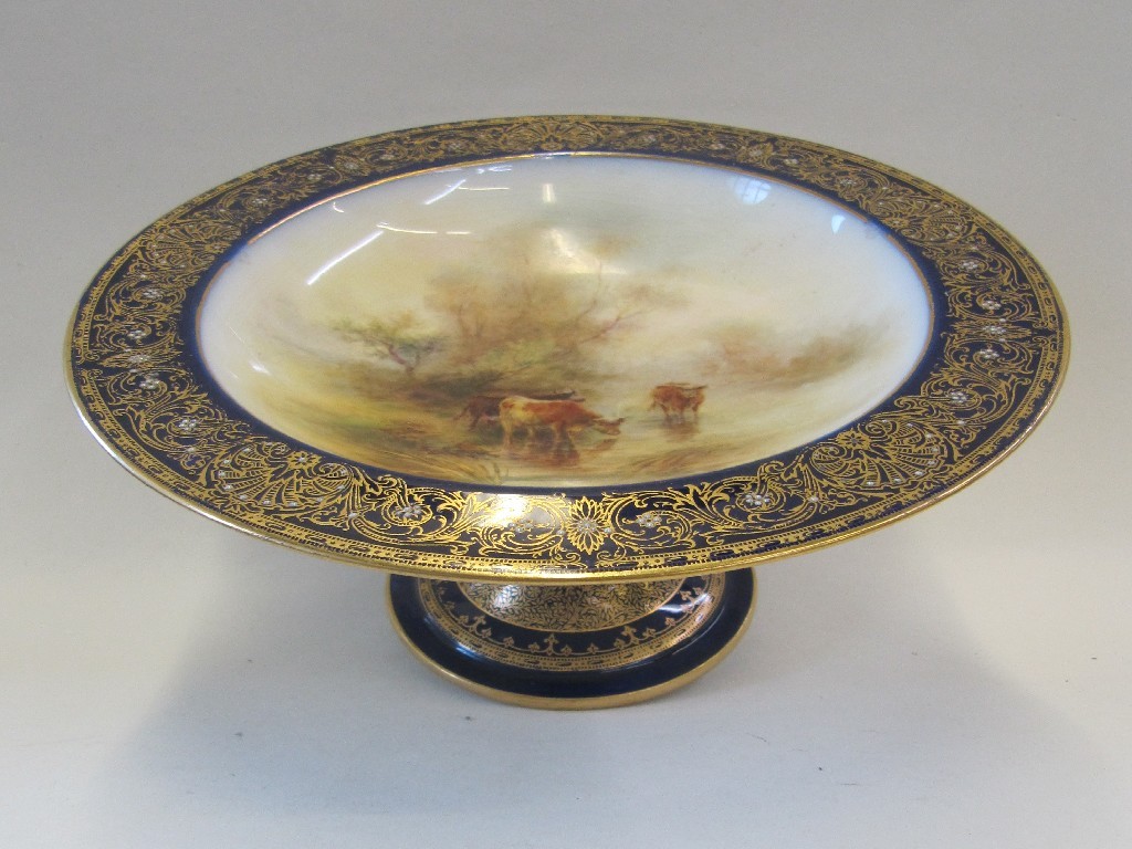 Appraisal: H Stinton cattle painted Royal Worcester tazza