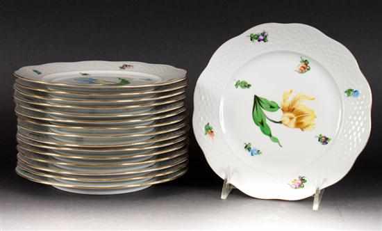 Appraisal: Set of sixteen Herend floral decorated porcelain dessert plates in