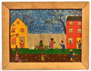 Appraisal: Contemporary Folk Art Oil on Board Painting Contemporary Black Memorabilia