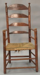 Appraisal: Primitive ladder back great chair having sausage turned supports and