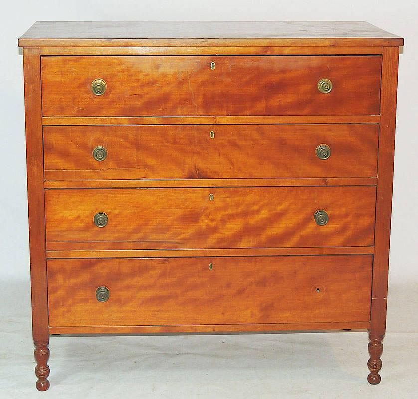 Appraisal: Sheraton Cherry Chest of Drawers Four graduated drawers on ring-turned