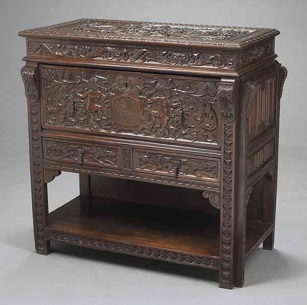 Appraisal: An Antique Italian Renaissance-Style Carved Walnut Cassone hinged top with