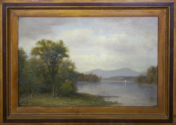 Appraisal: British School th Century Peaceful Lake Landscape oil on canvas