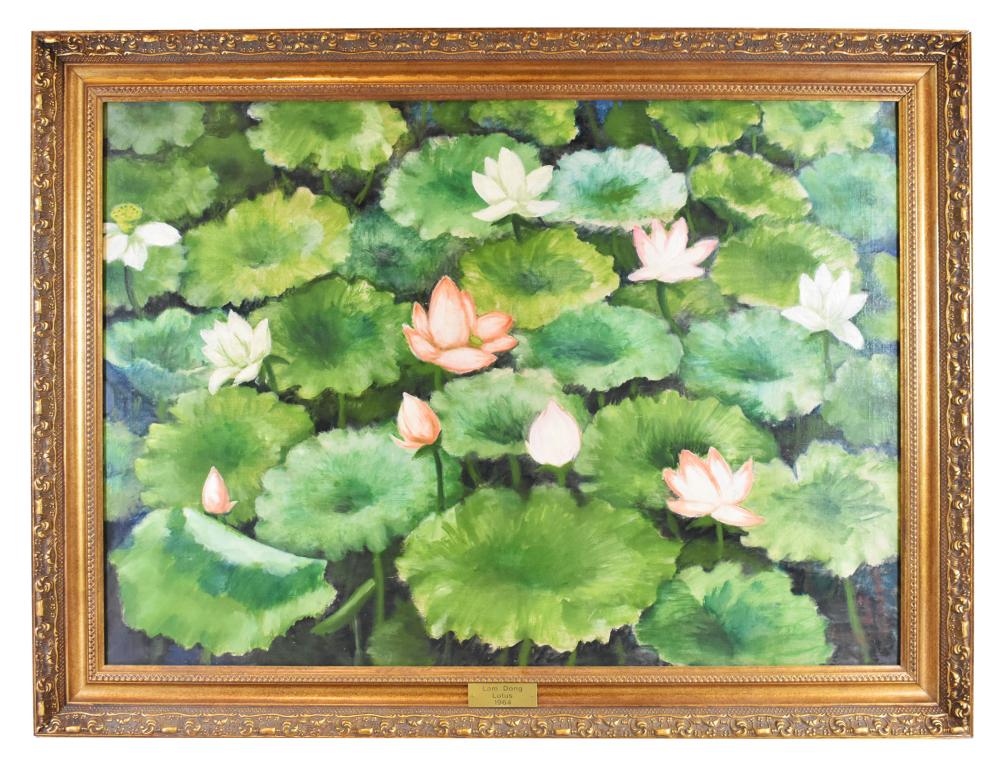 Appraisal: LAM DONG FRENCH VIETNAMESE - PAINTINGWater Lilies with Blossoming Lotus