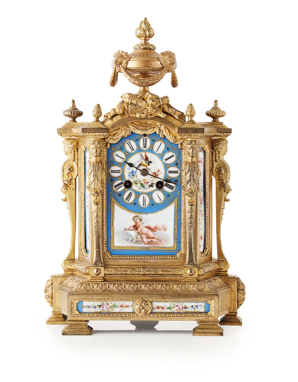 Appraisal: FRENCH GILTMETAL AND PORCELAIN MOUNTED MANTEL CLOCK TH CENTURY with